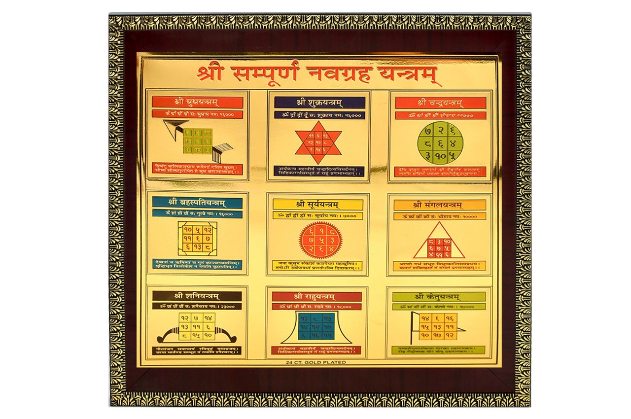 Shri Sampoorna Navgrah Yantra on Golden Sheet with Frame